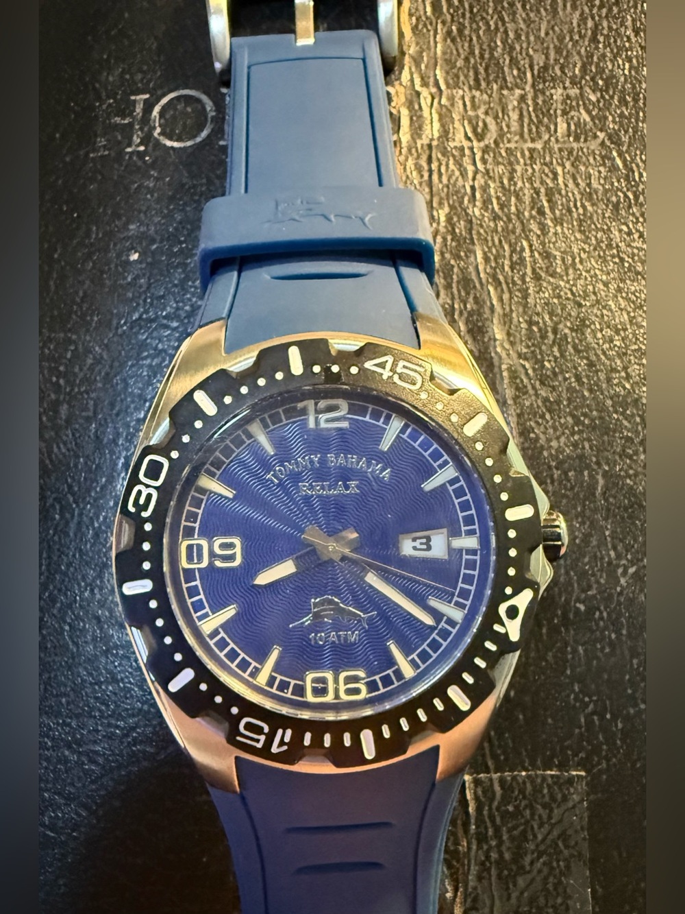 Tommy Bahama Relax RLX1001 Date Diver 10ATM Silver Blue 11” Watch NEW BATTERY*